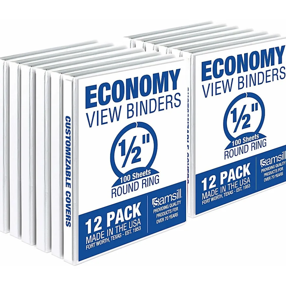 Samsill Economy 1/2" View Ring Binder, 1/2" Ring, White, Carton Of 12