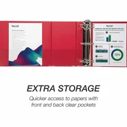 Samsill® Nonstick Locking View 3-Ring Binder, 6" Round Rings, Red