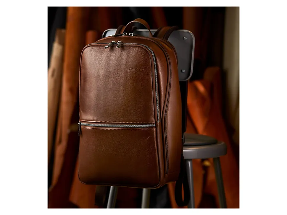 Samsonite Classic Leather Slim - Notebook carrying backpack - 14.1" - cognac