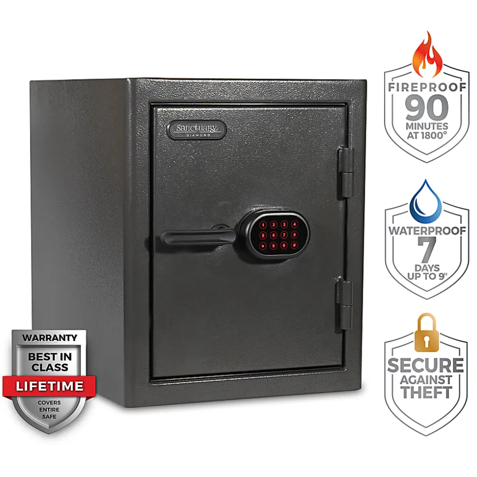 Sanctuary Diamond Fireproof/Waterproof Home And Office Safe With Electronic Lock, 2.2 Cu. Ft. Capacity, Dark Gray Hammertone