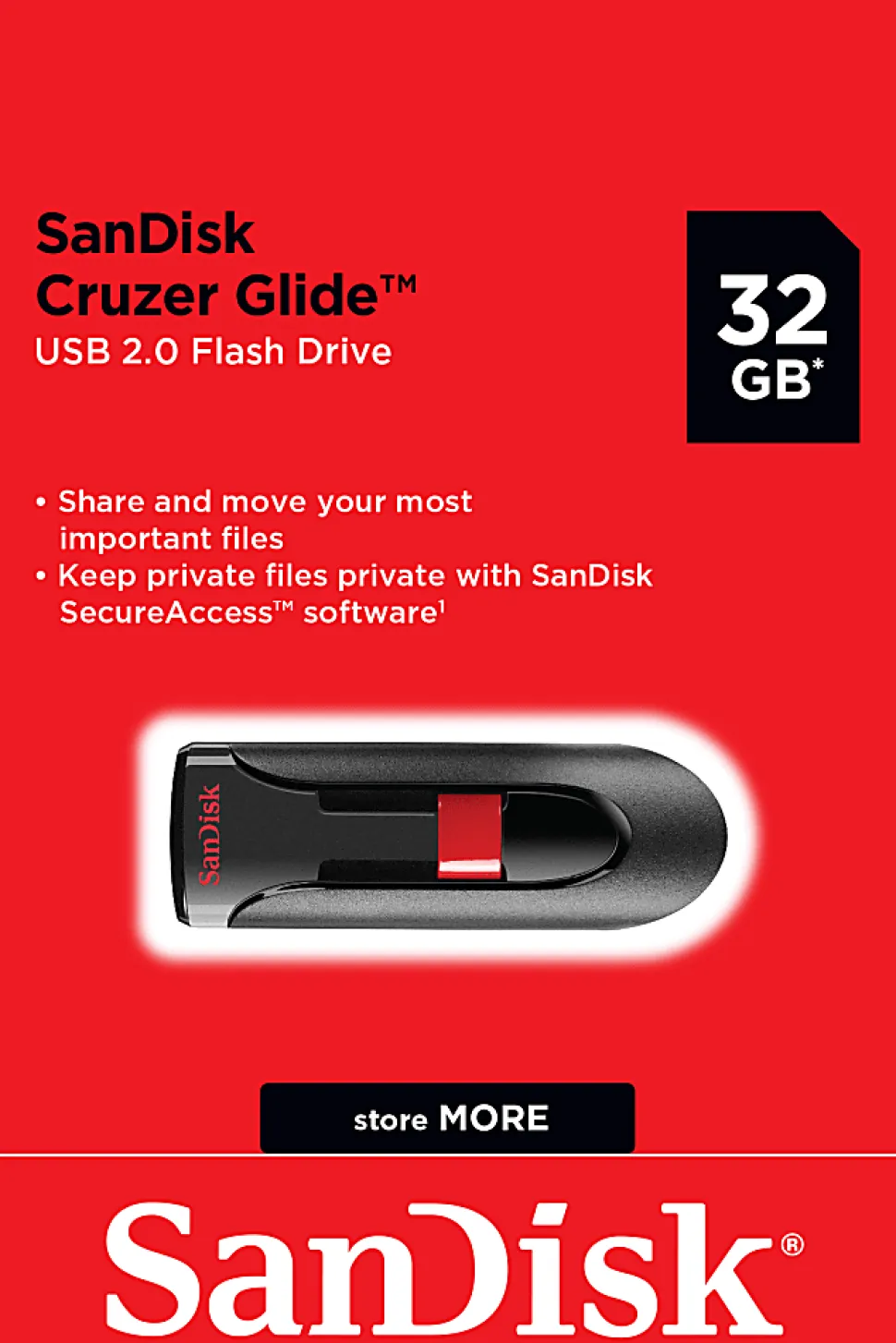 SanDisk® Cruzer™ Glide USB Flash Drive, 32GB, Black