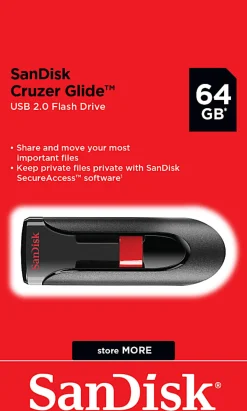 SanDisk Cruzer Glide™ USB 2.0 Flash Drive, 64GB, Black