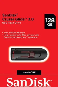 SanDisk Cruzer Glide™ USB 3.0 Flash Drive, 128GB, Black
