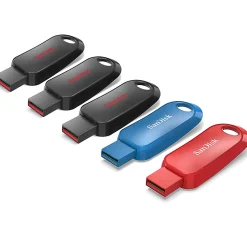 SanDisk Cruzer Snap™ USB 2.0 Flash Drives, Pack of 5, 32GB, Black, Red, Blue