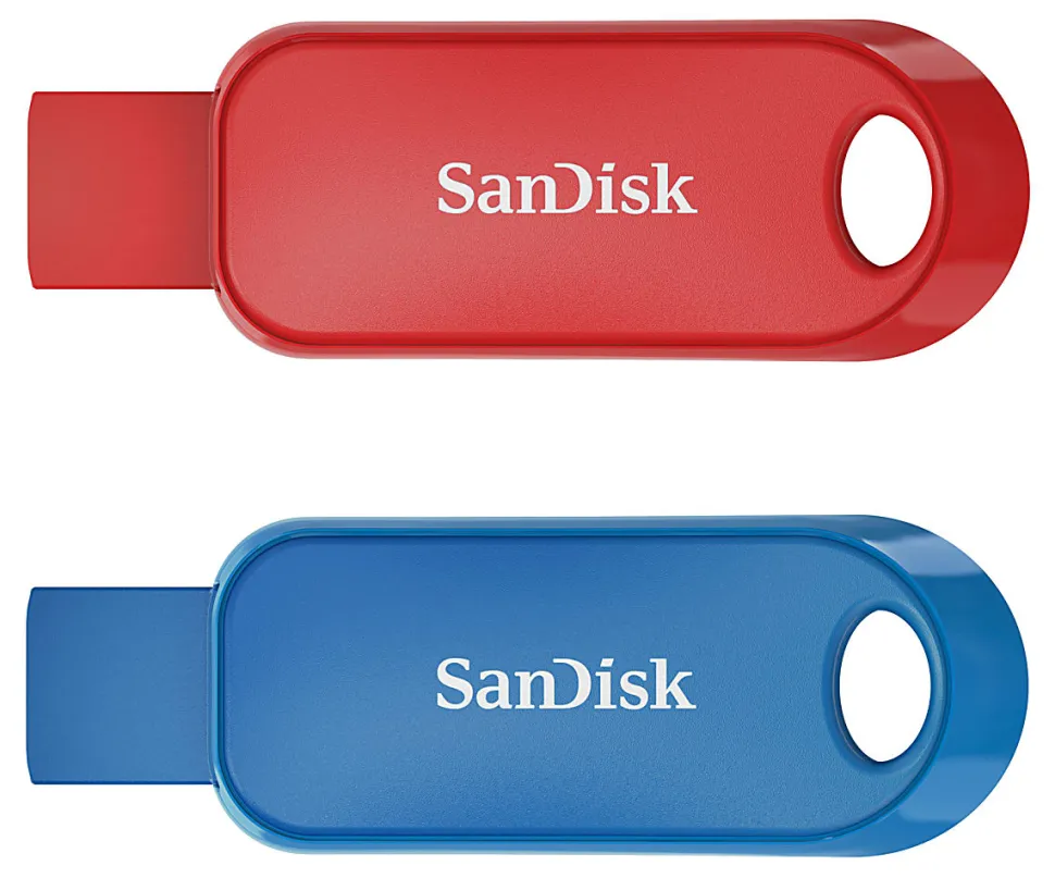 Sandisk Cruzer Snap USB Flash Drive Pack of 2, 32GB, Red and Blue