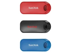 SanDisk® Cruzer Snap USB Flash Drives Pack of 3, 32GB, Black, Blue, Red