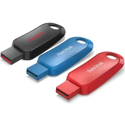 SanDisk® Cruzer Snap USB Flash Drives Pack of 3, 32GB, Black, Blue, Red