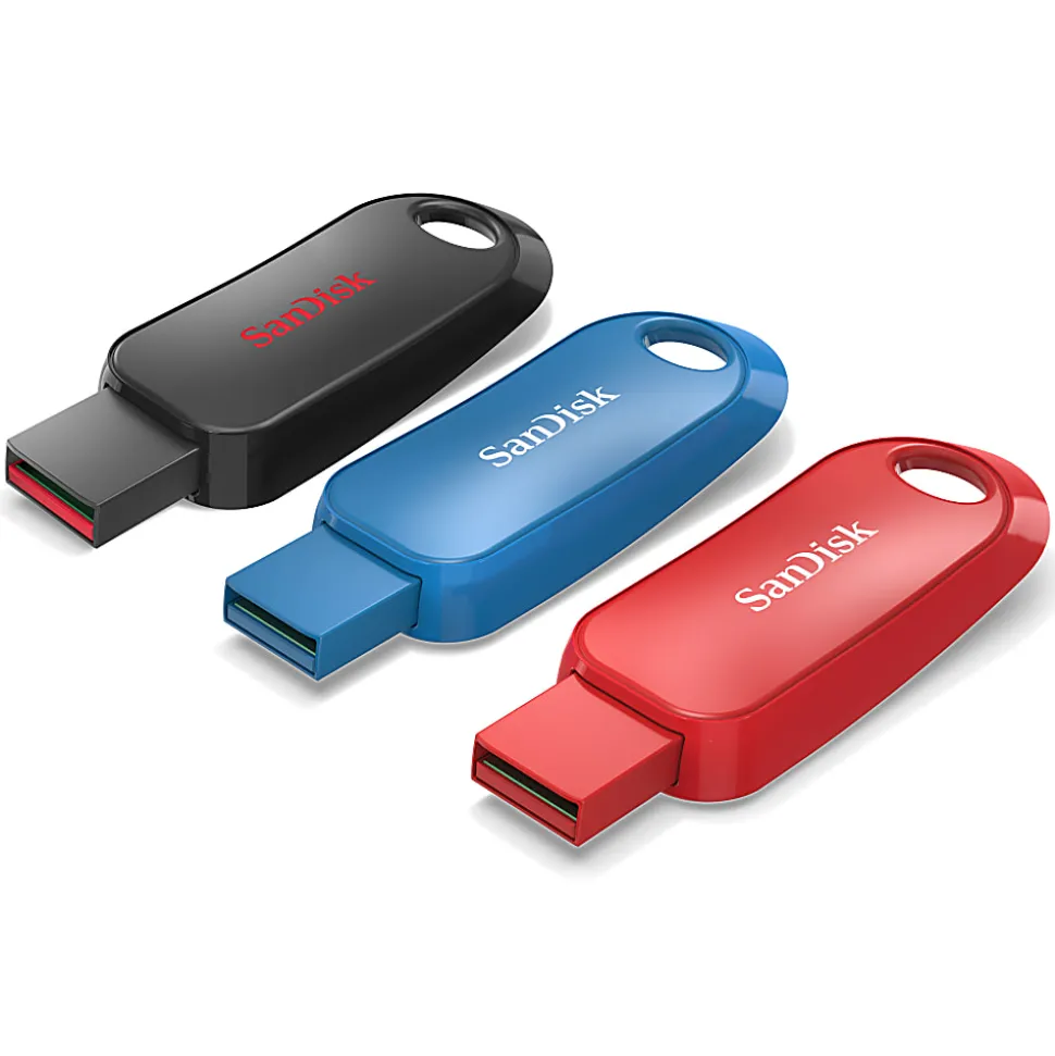 SanDisk® Cruzer Snap USB Flash Drives Pack of 3, 32GB, Black, Blue, Red