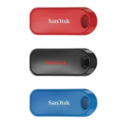 SanDisk® Cruzer Snap USB Flash Drives Pack of 3, 32GB, Black, Blue, Red