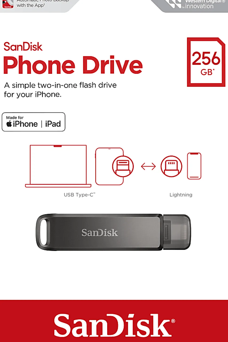 SanDisk Phone Drive, 256 GB, Black
