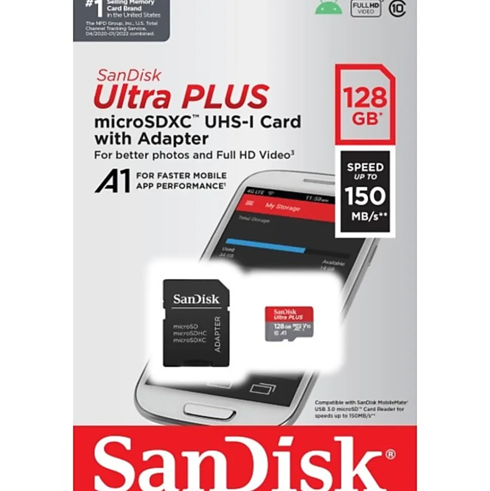 SanDisk® Ultra PLUS microSD Memory Card, 128GB