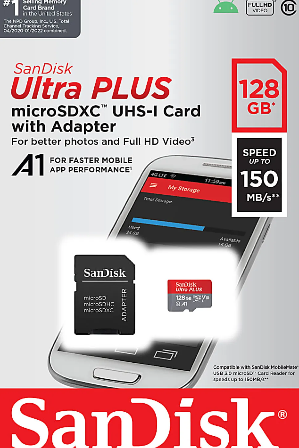 SanDisk Ultra® PLUS microSD™ Memory Card, 128GB