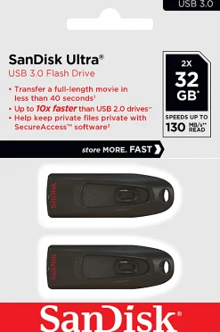 SanDisk® Ultra USB 3.0 Flash Drives Pack of 2, 32GB, Black