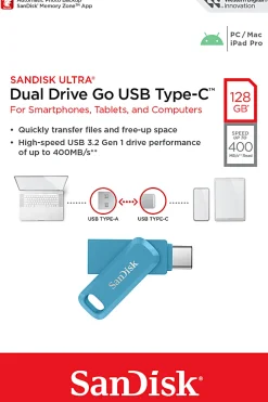 SanDisk USB Type-C Dual Drive, 128 GB, Navagio Bay