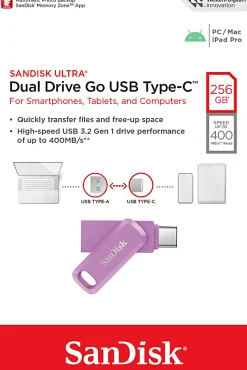 SanDisk USB Type-C Dual Drive, 256 GB, Lavender