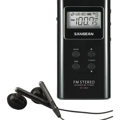 Sangean DT180BLK Portable Pocket AM/FM Digital Clock Radio, 3-11/16”H x 3/4”W x 1-15/16”D, Black