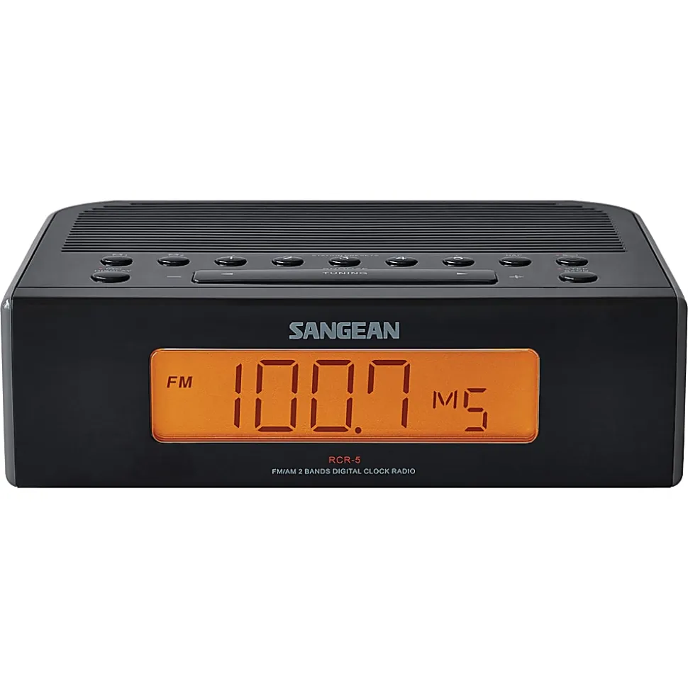 Sangean RCR-5BK AM/FM Digital Tuning Clock Radio, 2-1/4”H x 6-13/16”W x 5-5/8”D