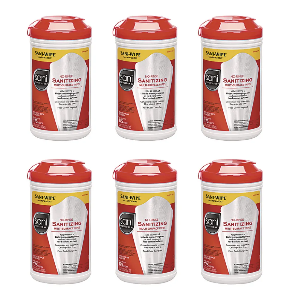 Sani Professional® No-Rinse Sanitizing Multi-Surface Wipes, Unscented, White, 175/Container, 6/Carton