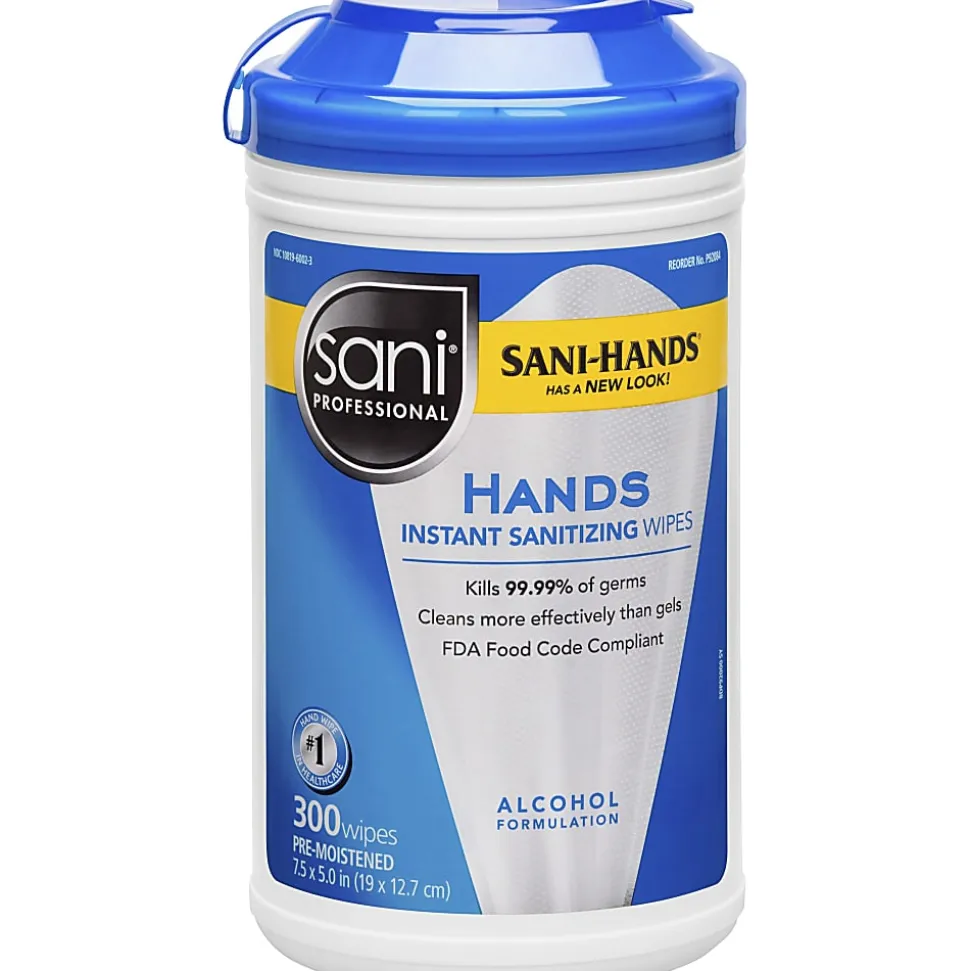 Sani-Professional Sani-Hands II Sanitizing Hand Wipes, 300 Wipes Per Canister, Carton Of 6 Canisters