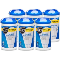 Sani-Professional Sani-Hands II Sanitizing Hand Wipes, 300 Wipes Per Canister, Carton Of 6 Canisters