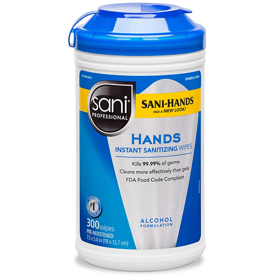 Sani-Professional Sani-Hands II Sanitizing Hand Wipes, 300 Wipes Per Canister, Carton Of 6 Canisters