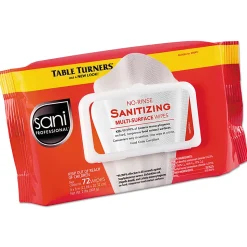 Sani Professional® Table Turners® No-Rinse Sanitizing Multi-Surface Wipes, 9" x 8", 25.63 Oz, 72 Wipes Per Pack, Carton Of 12 Packs