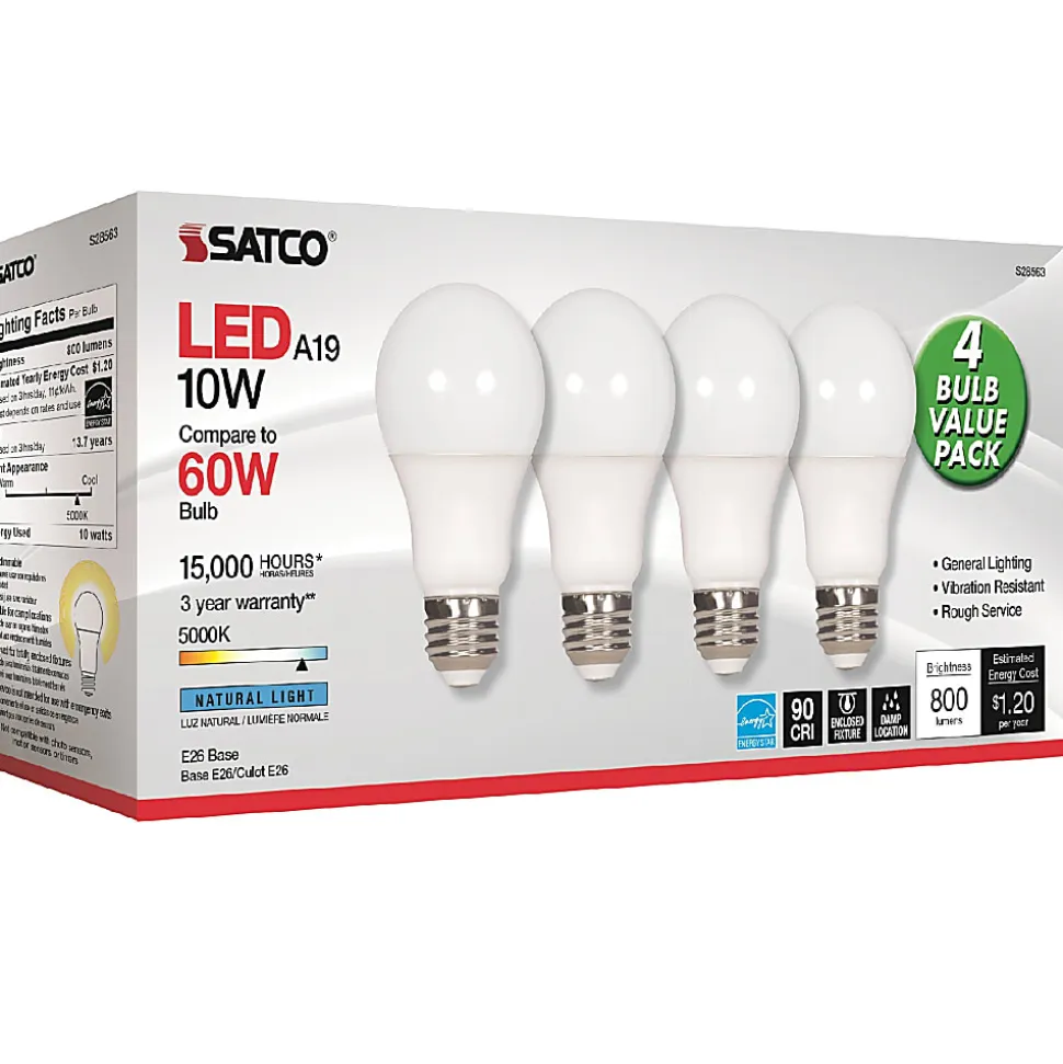 Satco 10W A19 LED 5000K Light Bulbs - 10 W - 60 W Incandescent Equivalent Wattage - 120 V AC - 800 lm - S28563