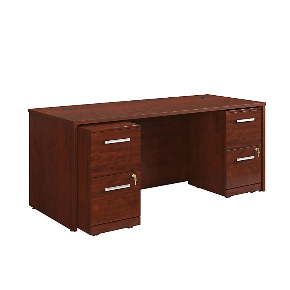 Sauder® Affirm Collection Executive Desk With Two 2-Drawer Mobile Pedestal Files, 72"W x 30"D, Classic Cherry