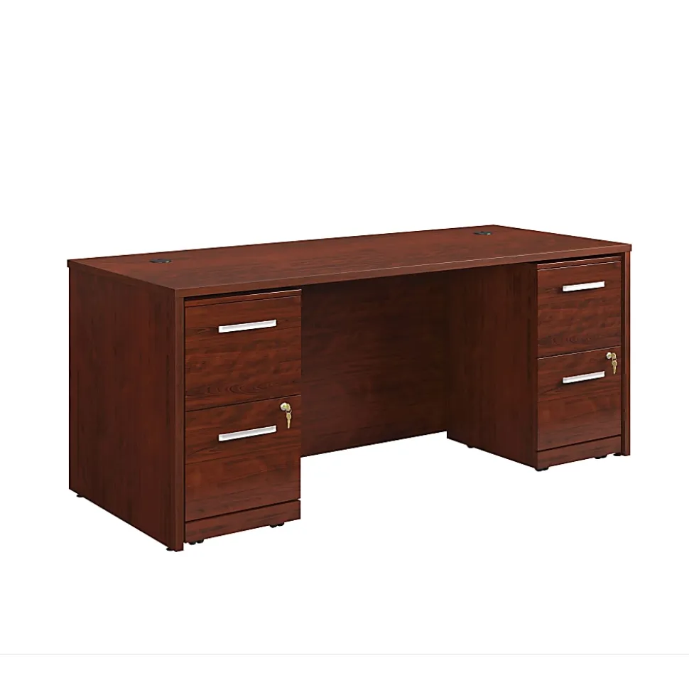 Sauder® Affirm Collection Executive Desk With Two 2-Drawer Mobile Pedestal Files, 72"W x 30"D, Classic Cherry