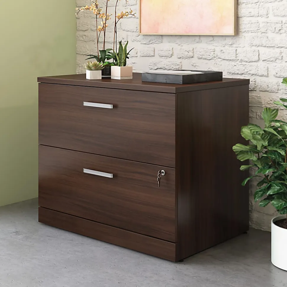 Sauder® Affirm 72"W Desk With 2-Drawer Locking Lateral File, 72" x 30", Noble Elm