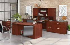 SauderĀ® Affirm 72"W Executive Bowfront Computer Desk With 42" Return, Classic Cherry