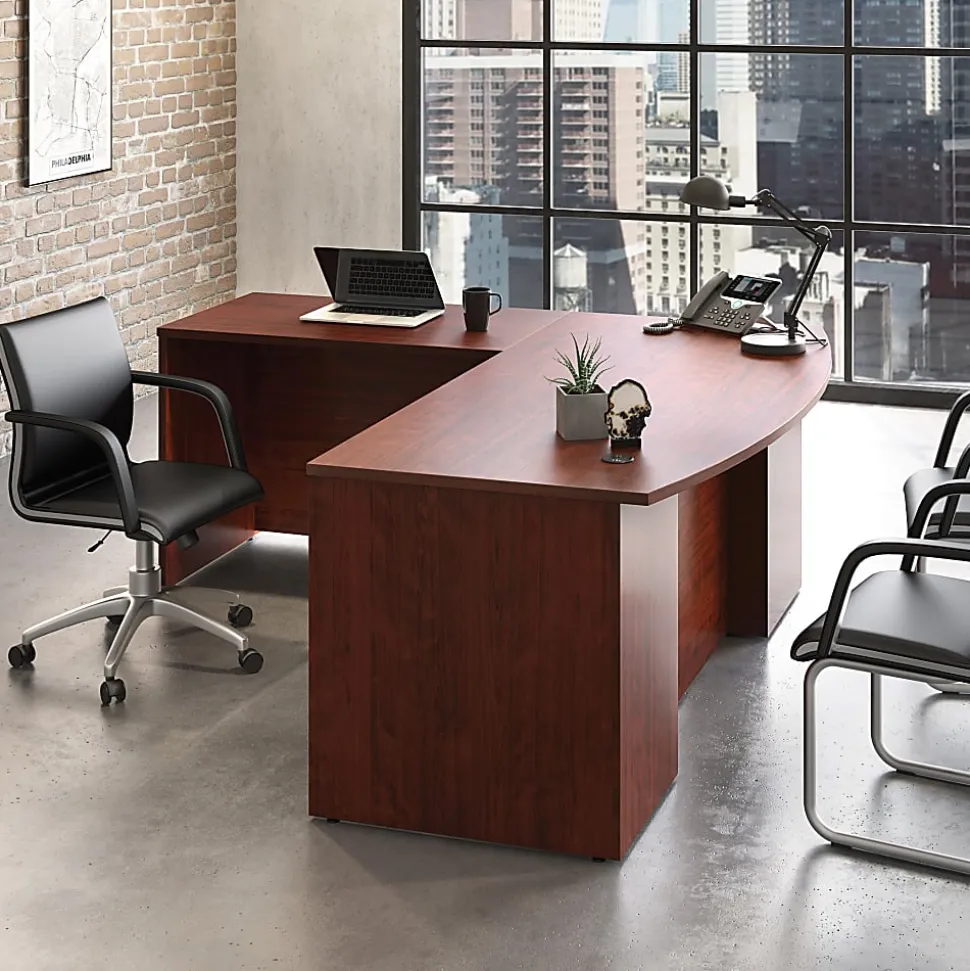 Sauder® Affirm 72"W Executive Bowfront Computer Desk With 42" Return, Classic Cherry
