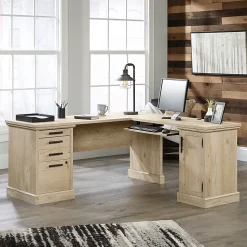 Sauder® Aspen Post 65"W L-Shaped Corner Desk, Prime Oak