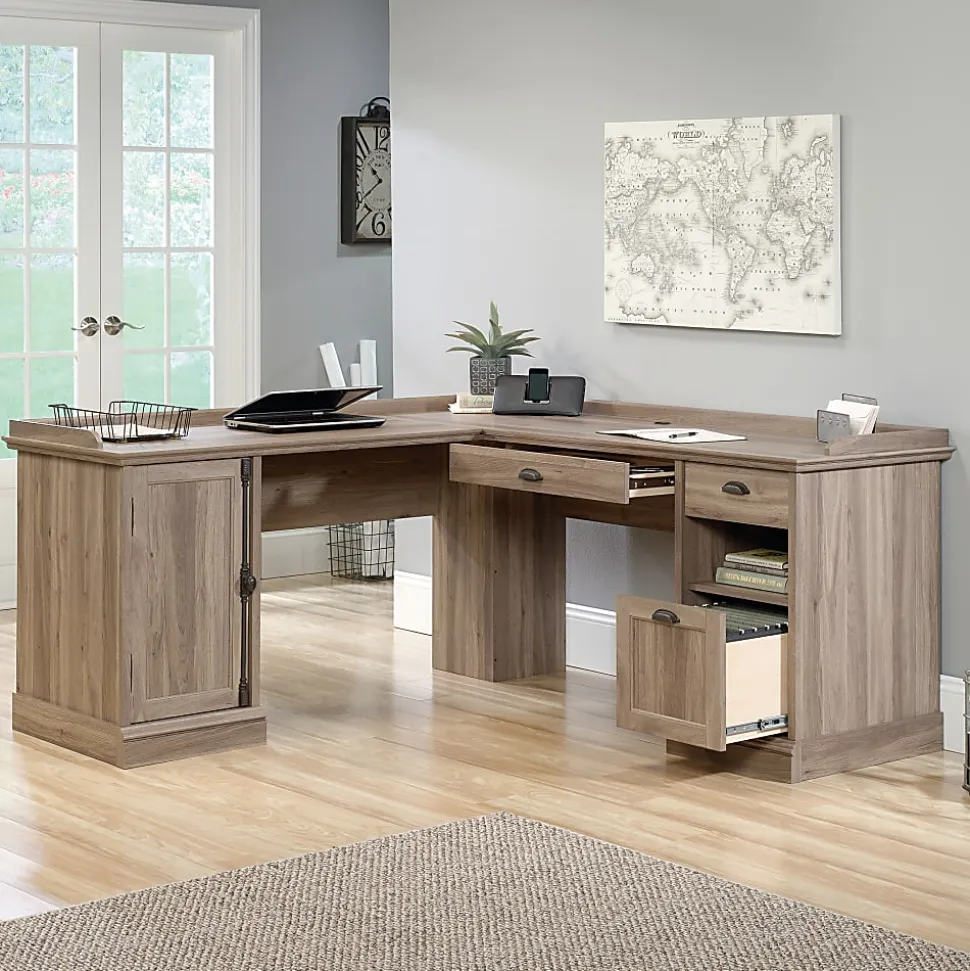 Sauder® Barrister Lane 69"W L-Shaped Computer Desk, Salt Oak