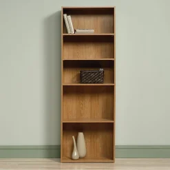 SauderĀ® Beginnings 71 3/16"H 5-Shelf Transitional Bookcase, Oak/Light Finish, Standard Delivery