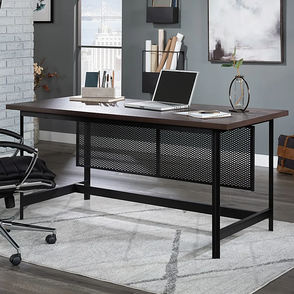 Sauder® Briarbrook 66"W Table Style Computer Desk, Black/Barrel Oak