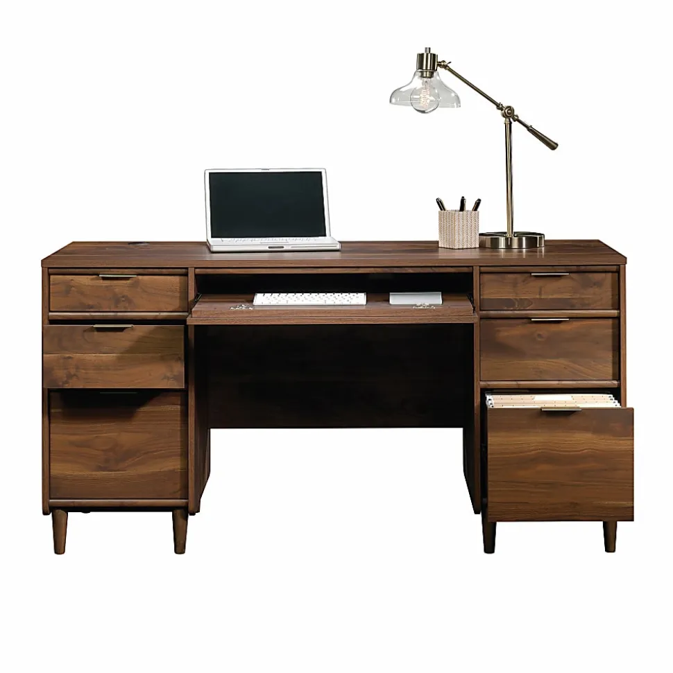Sauder® Clifford Place 59"W Mid-Century Executive Computer Desk, Grand Walnut