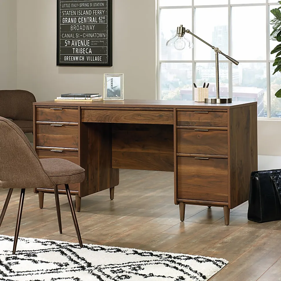 Sauder® Clifford Place 59"W Mid-Century Executive Computer Desk, Grand Walnut