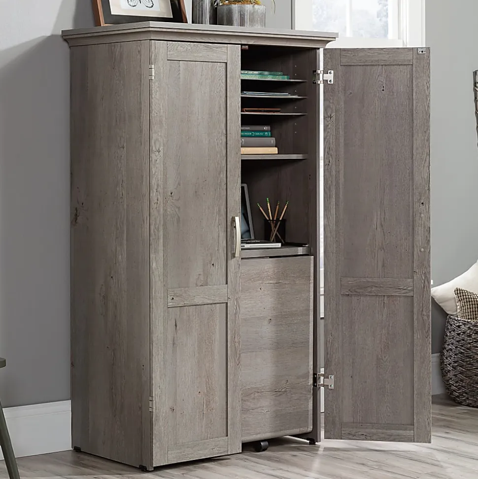 Sauder® Craft 36”W Storage Armoire And Stow Away Desk, Mystic Oak