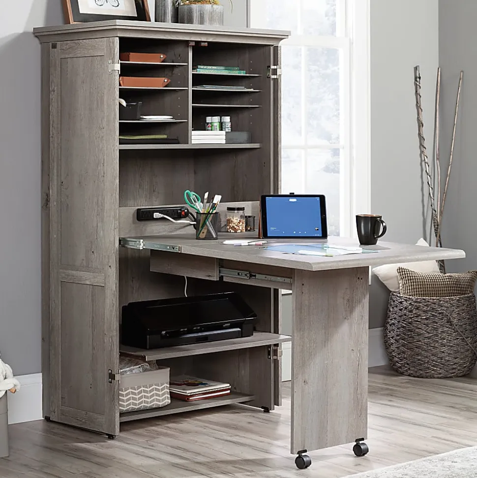 Sauder® Craft 36”W Storage Armoire And Stow Away Desk, Mystic Oak