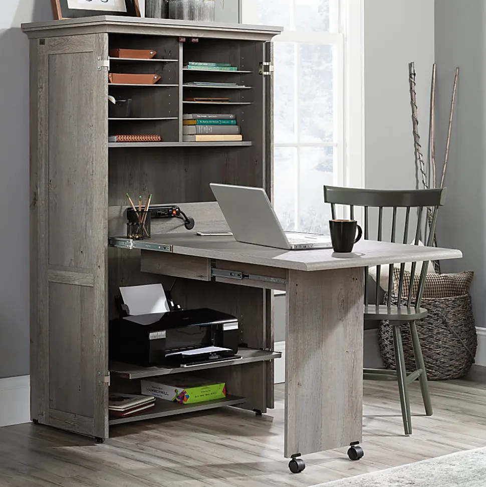 Sauder® Craft 36”W Storage Armoire And Stow Away Desk, Mystic Oak