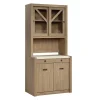 Sauder® Dixon City 72"H Contemporary Country Storage Workstation With Glass Door Hutch, Brushed Oak/Pebble White