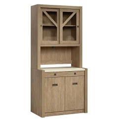 Sauder® Dixon City 72"H Contemporary Country Storage Workstation With Glass Door Hutch, Brushed Oak/Pebble White