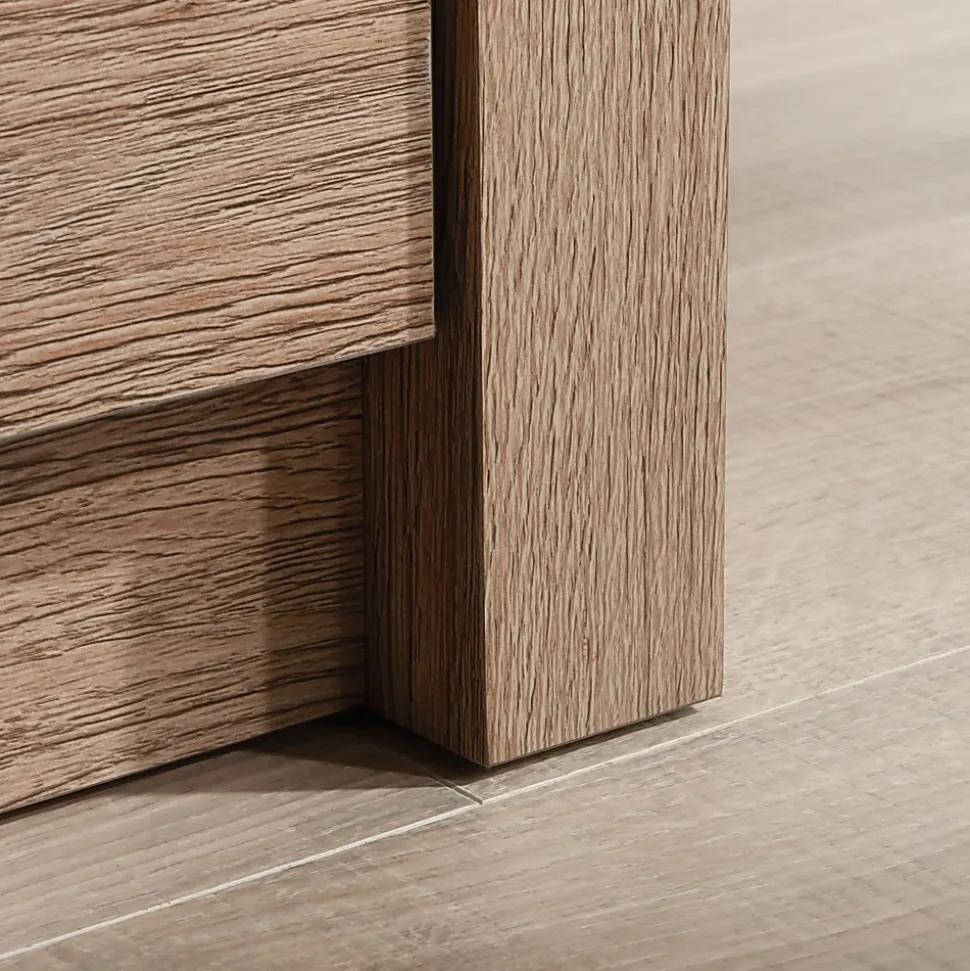 Sauder® Dixon City Library 4-Shelf Bookcase With Sliding Doors And Filing Drawer, Brushed Oak™/Pebble White™