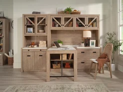Sauder Dixon City 66"W Executive Computer Desk, Brushed Oak™/Pebble White™