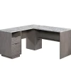 Sauder® East Rock 59"W L-Computer Desk With Filing Drawer, Ashen Oak/Faux White Marble