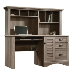SauderĀ® Harbor View 63"W Computer Desk With Hutch, Salt Oak