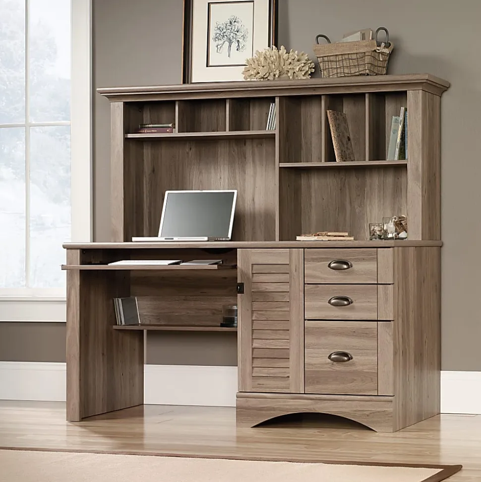 Sauder® Harbor View 63"W Computer Desk With Hutch, Salt Oak