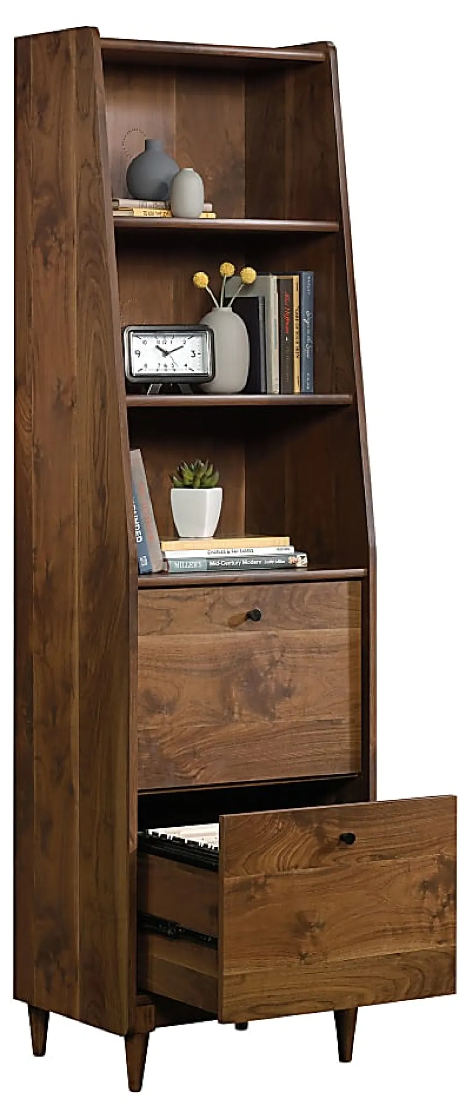 Sauder® Harvey Park 71"H Narrow 3-Shelf Bookcase With File, Grand Walnut