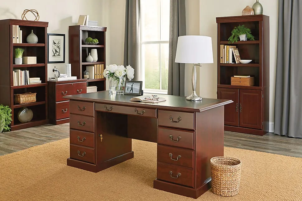 Sauder® Heritage Hill 65"W Double-Pedestal Writing Desk, Classic Cherry